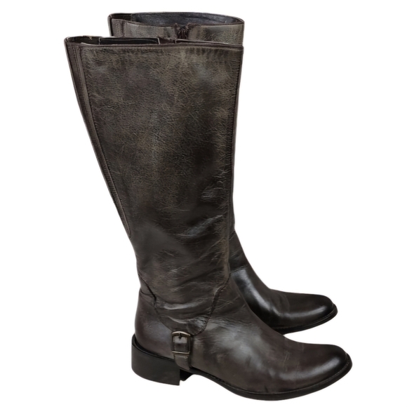Vintage Tall Fashion Riding Boots Dark Taupe Brown Size 38=7.5 Prep Preppy - Picture 1 of 16